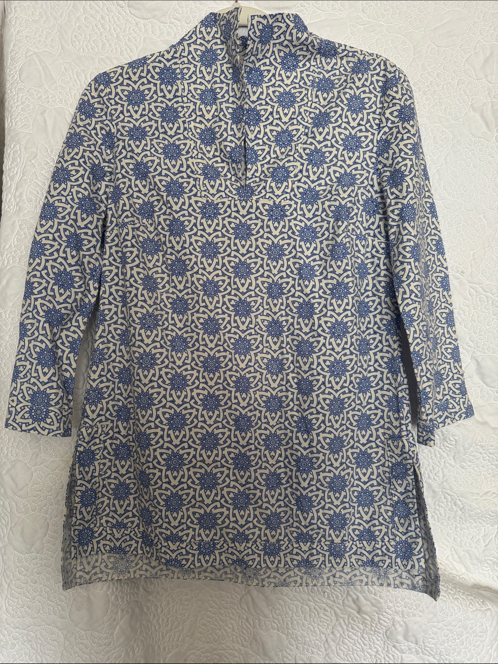 Tory Burch Blue and White cotton woven eyelet Tunic size 4